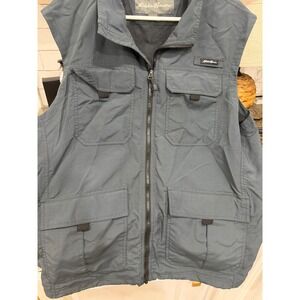 Eddie Bauer Mens Utility Fishing Vest Large Blue Gray Full Zip Cargo Pockets